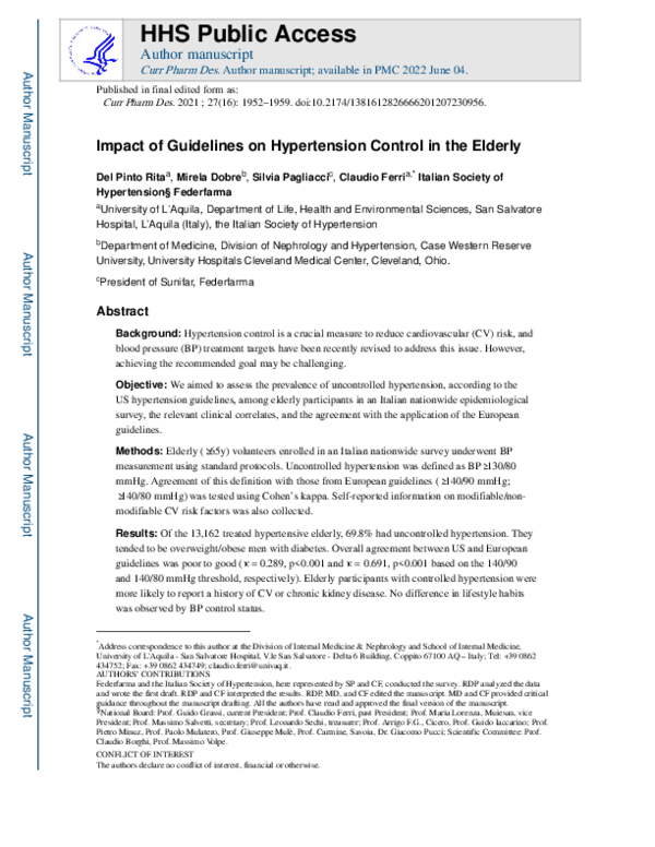(PDF) Impact of Guidelines on Hypertension Control in the Elderly