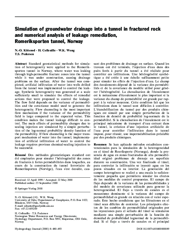 (PDF) Simulation of groundwater drainage into a tunnel in fractured ...