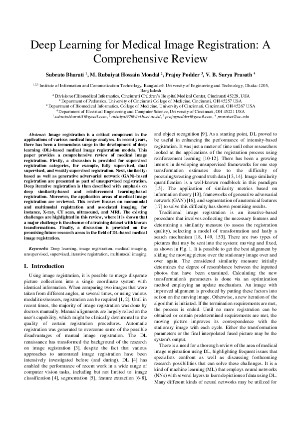 (PDF) Deep Learning for Medical Image Registration: A Comprehensive Review