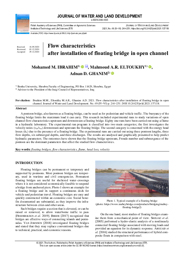 (PDF) Flow characteristics after installation of floating bridge in ...