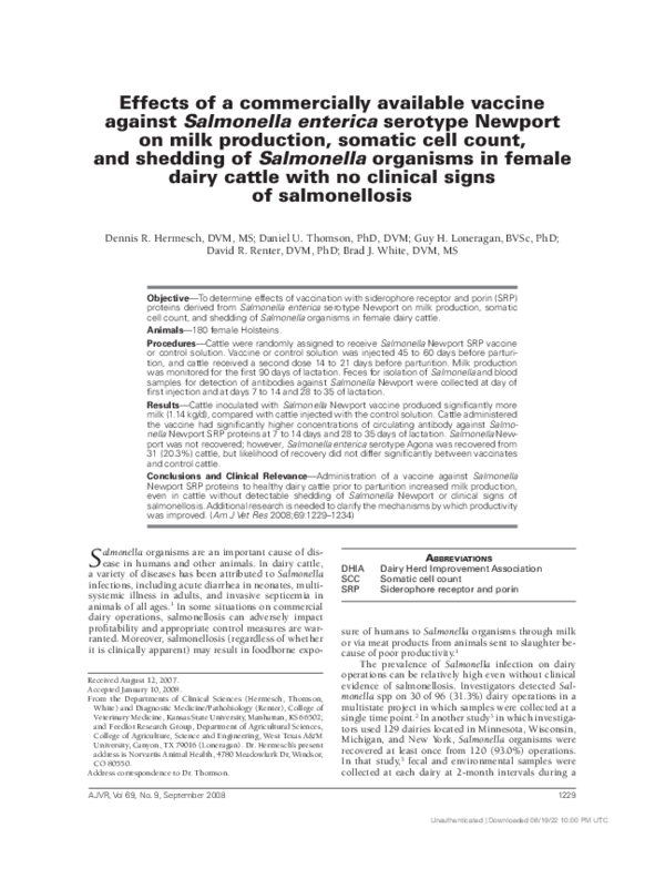 (PDF) Effects of a commercially available vaccine against Salmonella ...
