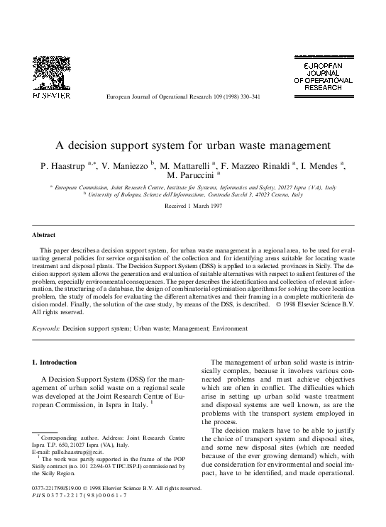 (PDF) A decision support system for urban waste management