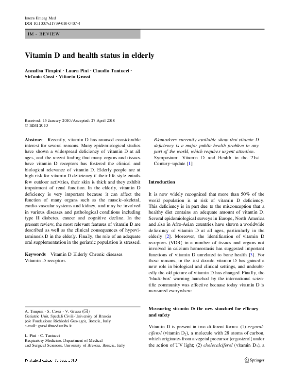 (PDF) Vitamin D and health status in elderly