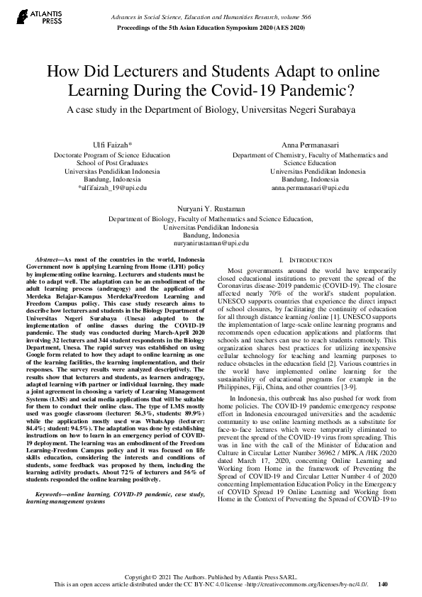 (PDF) How Did Lecturers and Students Adapt to online Learning During ...