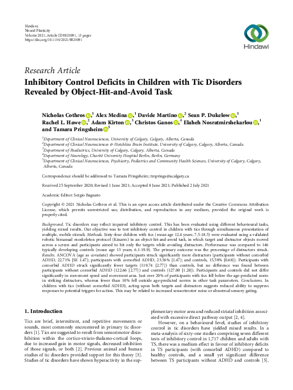 (PDF) Inhibitory Control Deficits in Children with Tic Disorders ...