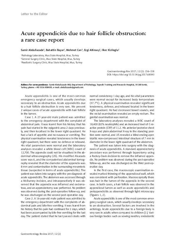 (PDF) Acute appendicitis due to hair follicle obstruction: a rare case ...