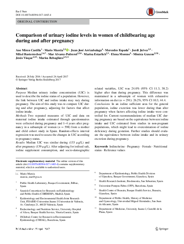 (PDF) Comparison of urinary iodine levels in women of childbearing age ...