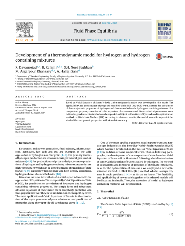 (PDF) Development of a thermodynamic model for hydrogen and hydrogen ...