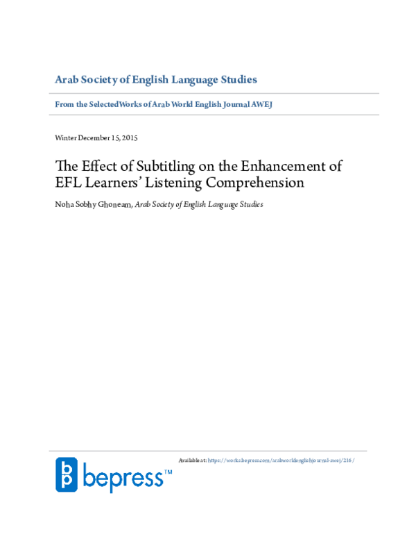(PDF) The Effect of Subtitling on the Enhancement of EFL Learnerss ...