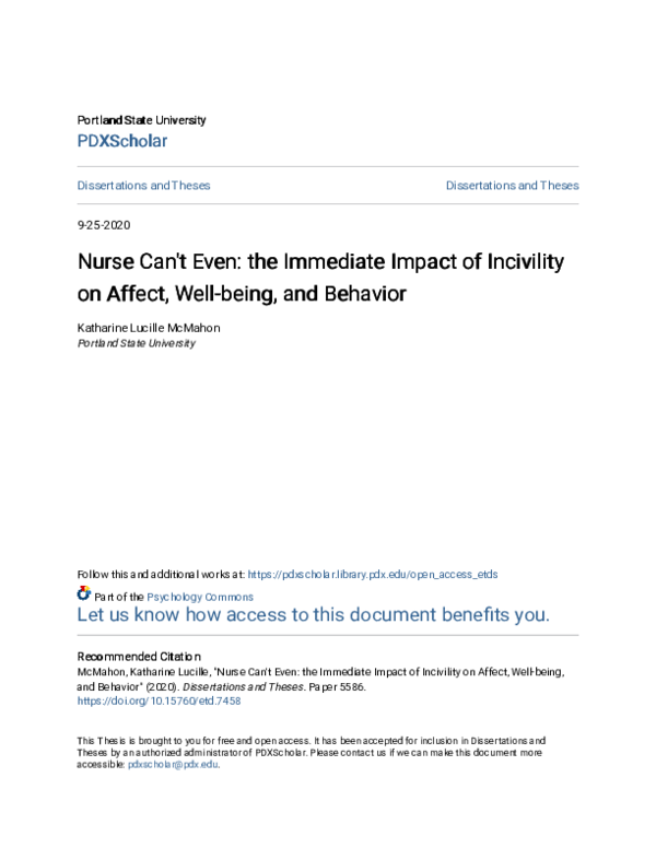 (PDF) Nurse Can't Even: The Immediate Impact of Incivility on Affect ...