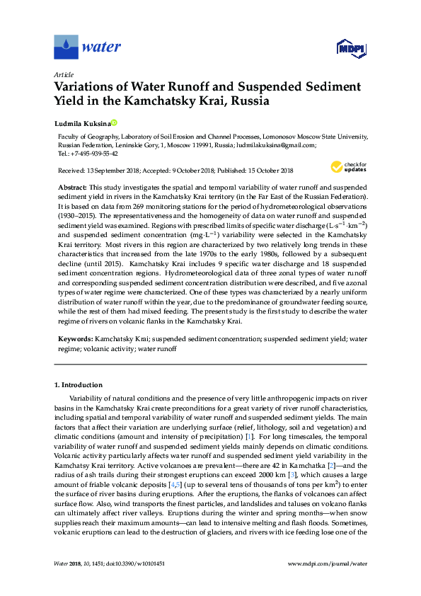 (PDF) Variations of Water Runoff and Suspended Sediment Yield in the ...