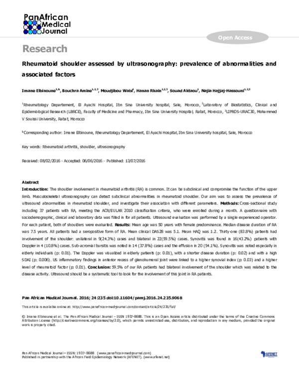 (PDF) Rheumatoid shoulder assessed by ultrasonography: prevalence of ...