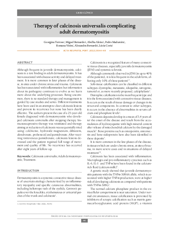 (PDF) Therapy of calcinosis universalis complicating adult dermatomyositis