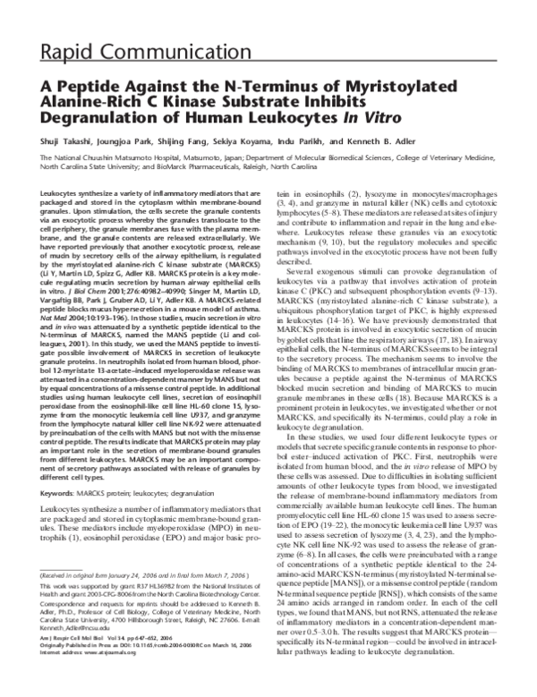 (PDF) A Peptide Against the N-Terminus of Myristoylated Alanine-Rich C ...