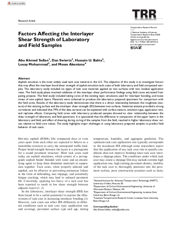 (PDF) Factors Affecting the Interlayer Shear Strength of Laboratory and ...