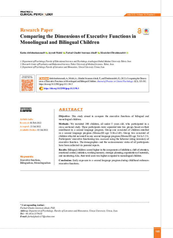 (PDF) Comparing the Dimensions of Executive Functions in Monolingual ...
