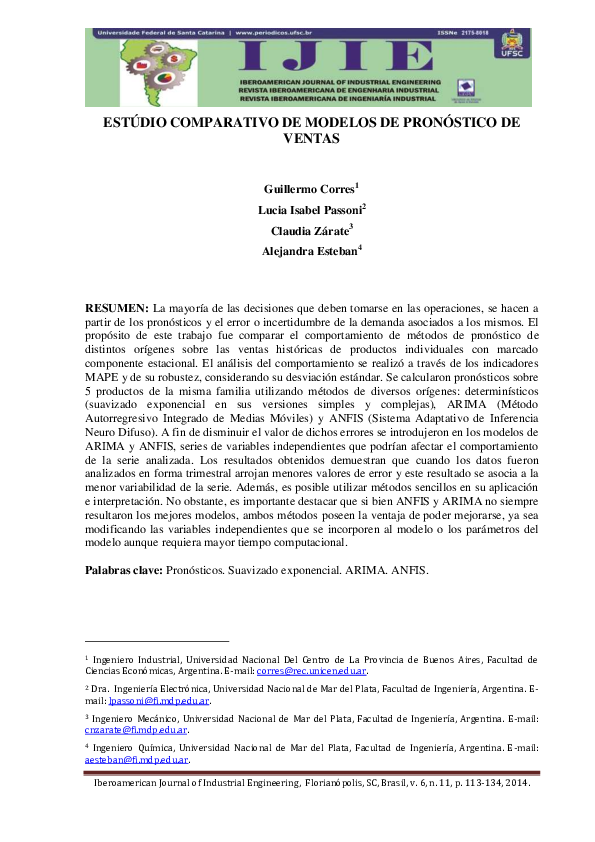 (PDF) Estúdio Comparativo de Modelos de Pronóstico de Ventas Claudia a Zarate Academia.edu