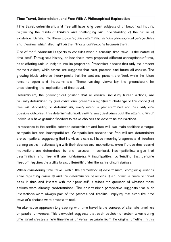 (PDF) Time Travel, Determinism, and Free Will: A Philosophical Exploration