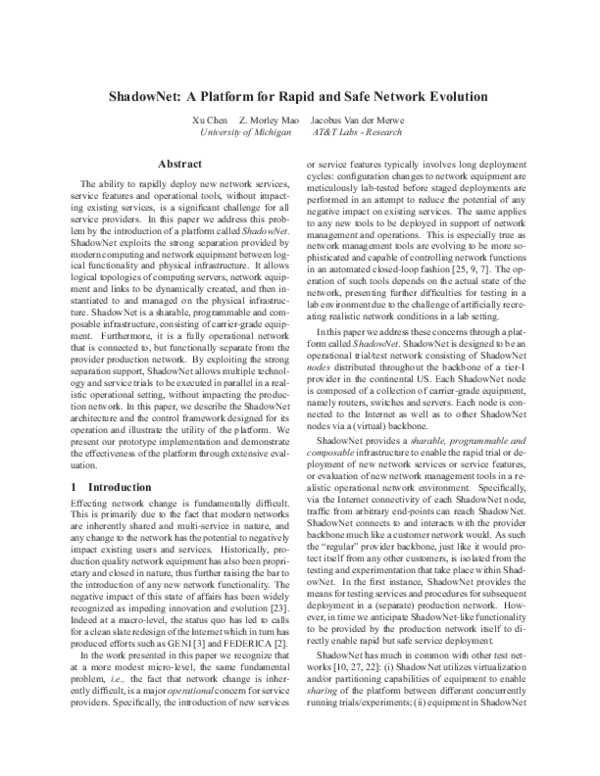 (PDF) ShadowNet: a platform for rapid and safe network evolution