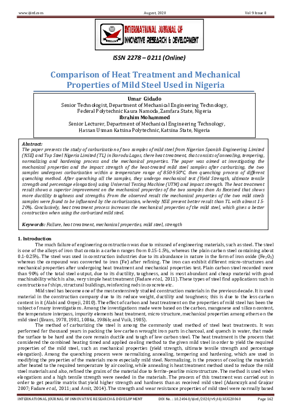 (PDF) Comparison of Heat Treatment and Mechanical Properties of Mild ...