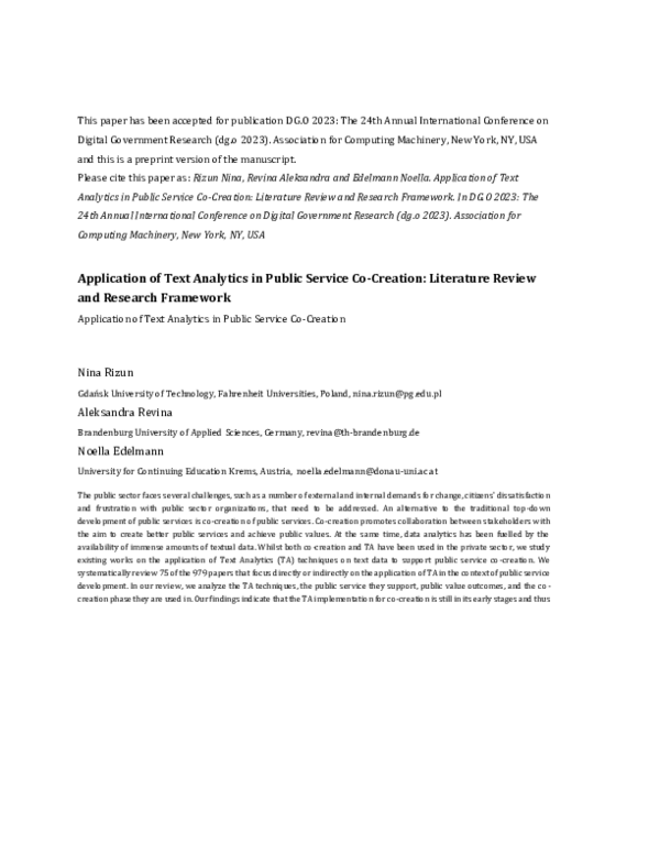 (PDF) Application of Text Analytics in Public Service Co-Creation ...
