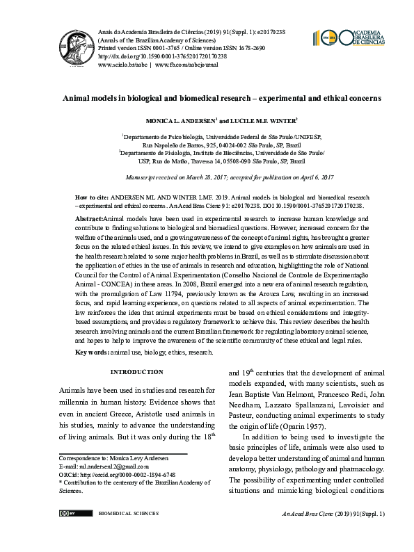 (PDF) Animal models in biological and biomedical research ...