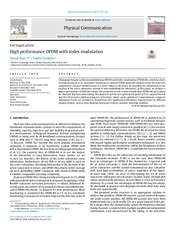 (PDF) High performance OFDM with index modulation
