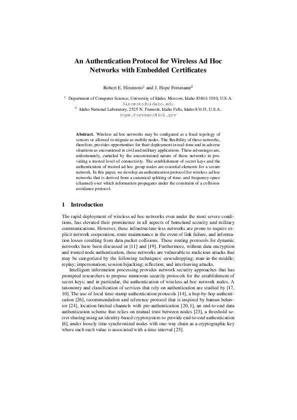 (PDF) An Authentication Protocol for Wireless Ad Hoc Networks with ...