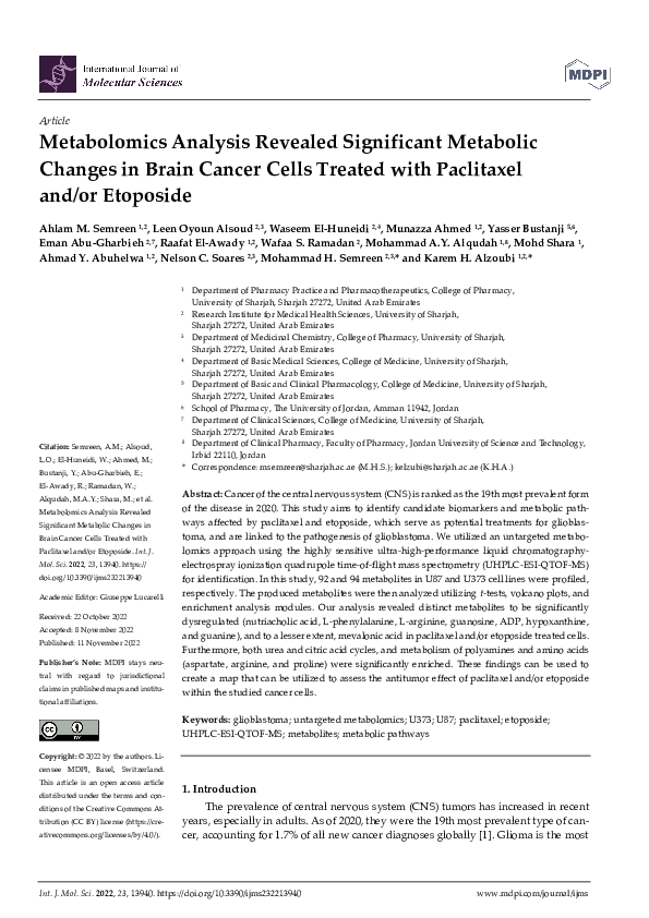 (PDF) Metabolomics Analysis Revealed Significant Metabolic Changes in ...