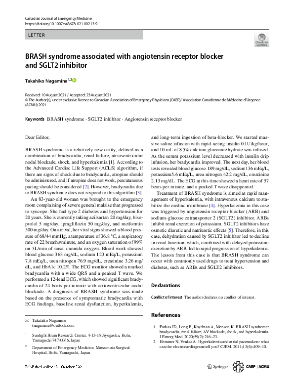 (PDF) BRASH syndrome associated with angiotensin receptor blocker and