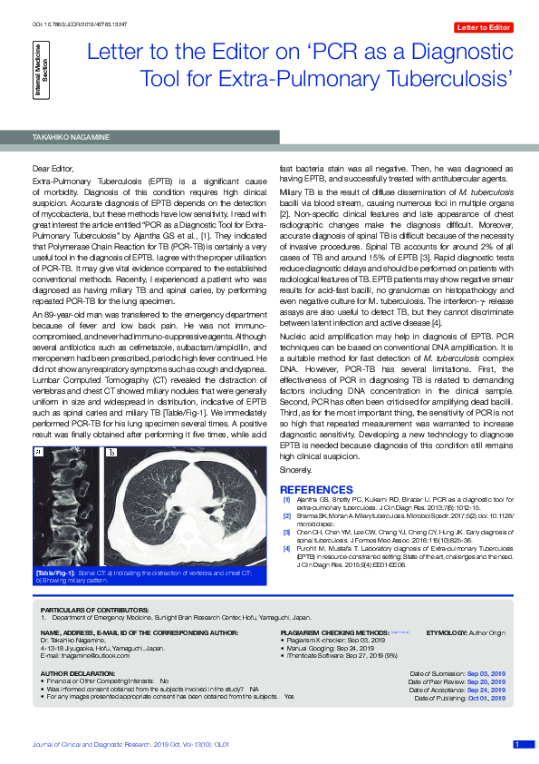 (PDF) Letter to the Editor on ‘PCR as a Diagnostic Tool for Extra ...