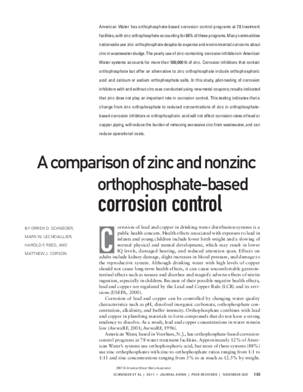 (PDF) A comparison of zinc and nonzinc orthophosphatebased corrosion