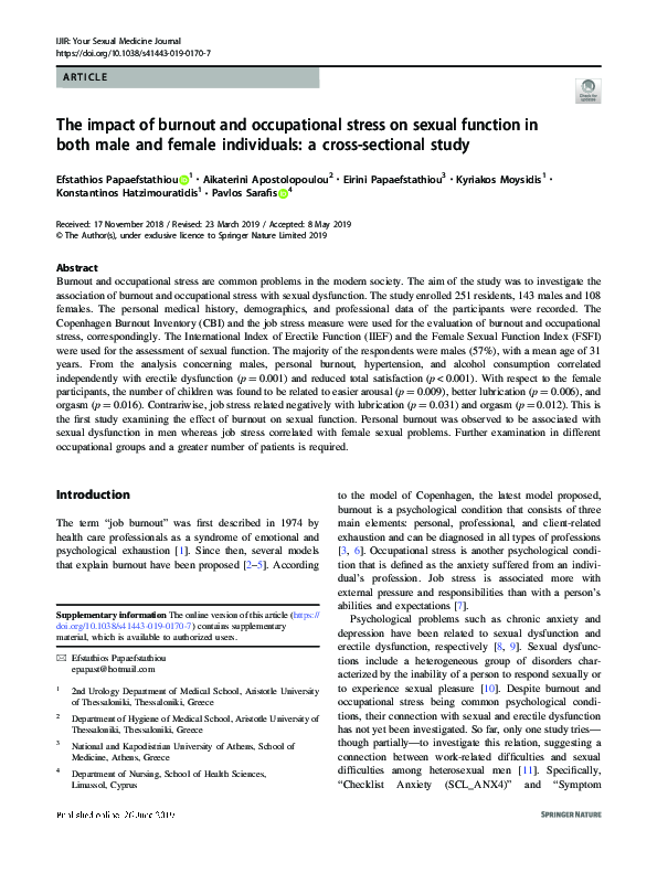 (PDF) The impact of burnout and occupational stress on sexual function ...