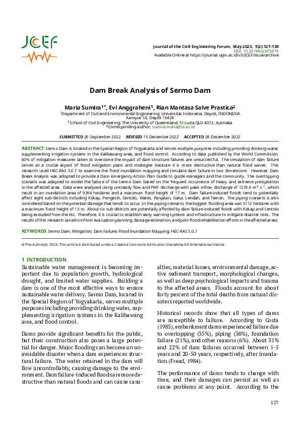 (PDF) Dam Break Analysis of Sermo Dam