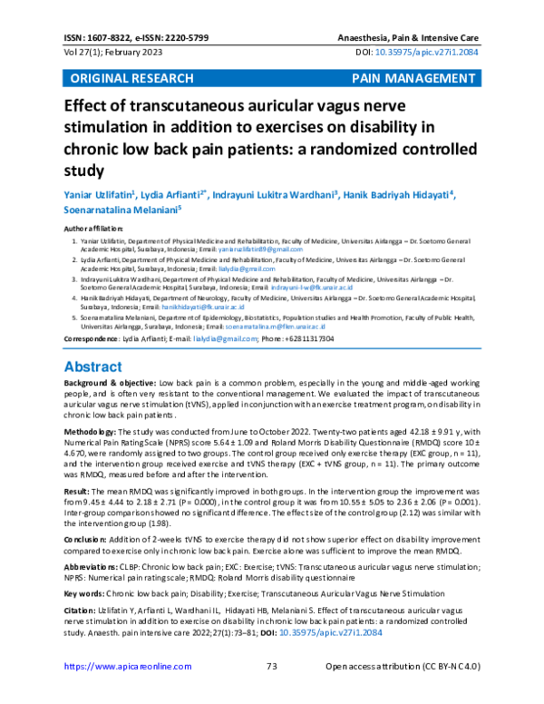 (PDF) Effect of Transcutaneous Auricular Vagus Nerve Stimulation ...