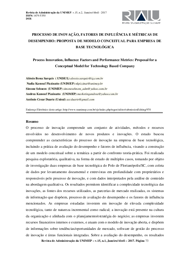 (PDF) Processo De Inovação, Fatores De Influência e Métricas De ...