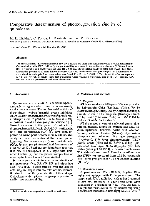 (PDF) Comparative determination of photodegradation kinetics of quinolones