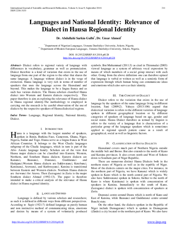 (PDF) Languages and National Identity: Relevance of Dialect in Hausa ...