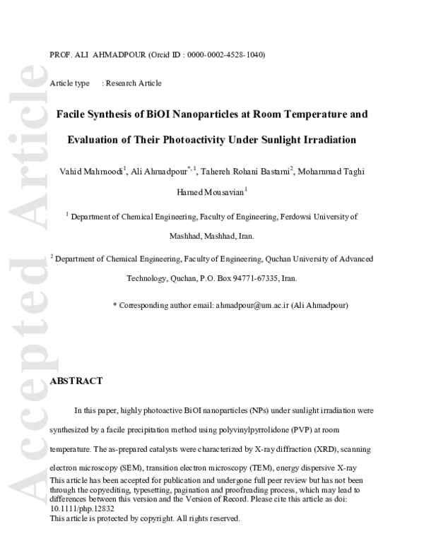 (PDF) Facile Synthesis of BiOI Nanoparticles at Room Temperature and ...