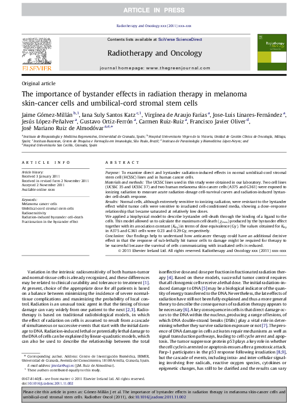 (PDF) The importance of bystander effects in radiation therapy in ...