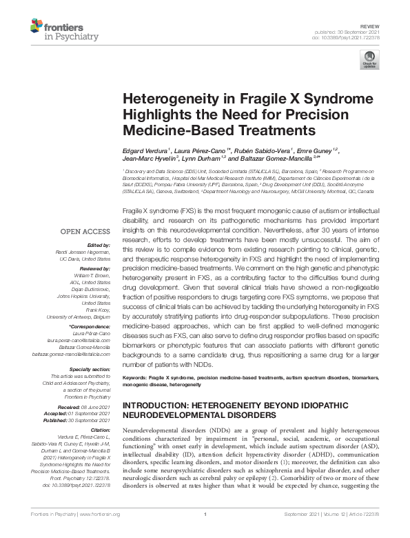 (PDF) Heterogeneity in Fragile X Syndrome Highlights the Need for ...