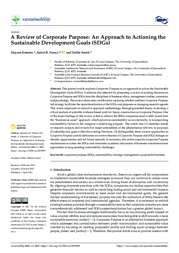 (PDF) A Review of Corporate Purpose: An Approach to Actioning the ...