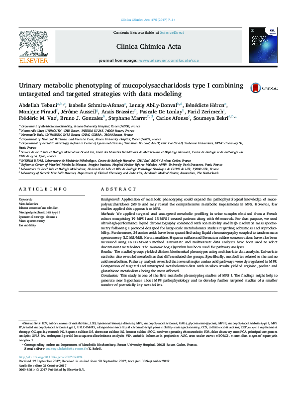 (PDF) Urinary metabolic phenotyping of mucopolysaccharidosis type I ...