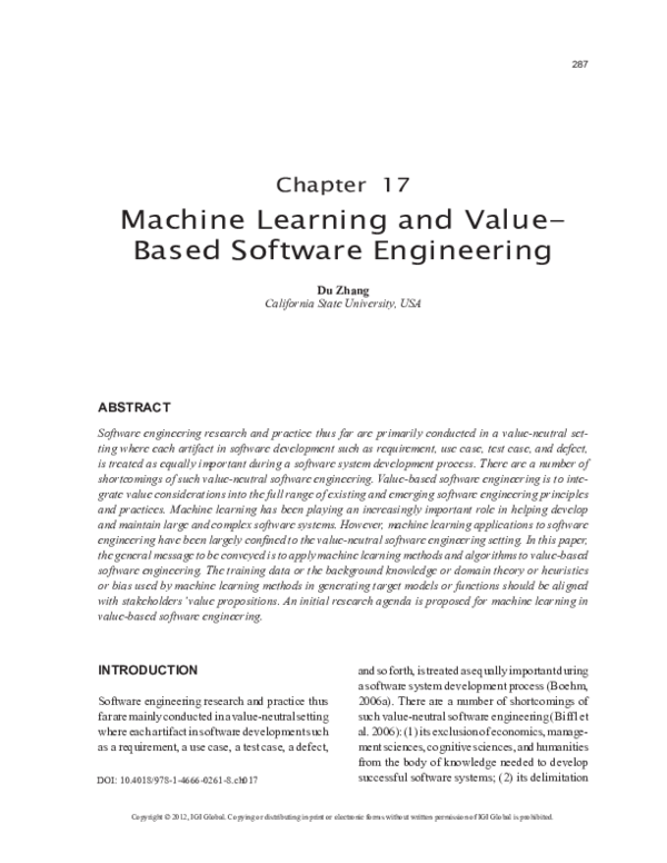 (PDF) Machine Learning and Value-Based Software Engineering