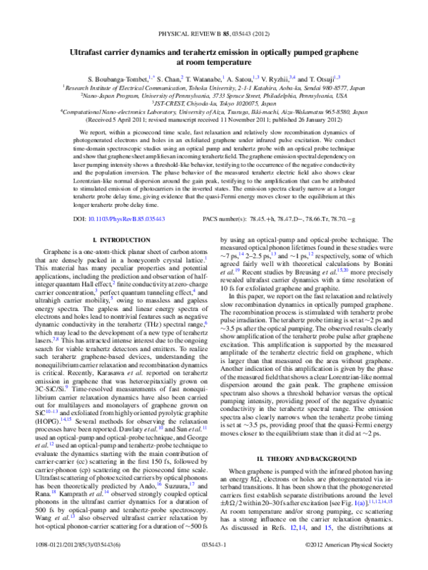 (PDF) Ultrafast carrier dynamics and terahertz emission in optically ...