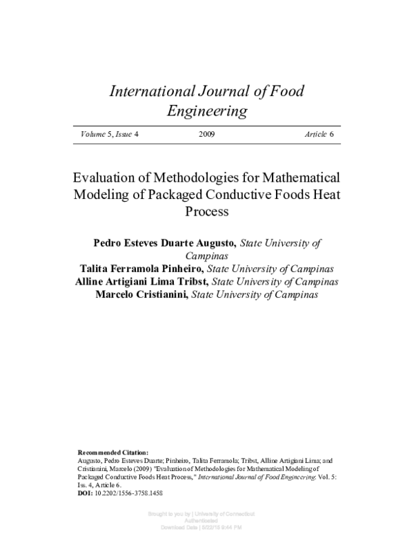 (PDF) Evaluation of Methodologies for Mathematical Modeling of Packaged ...