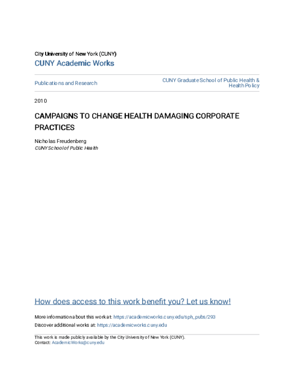 (PDF) Campaigns to change health-damaging corporate practices