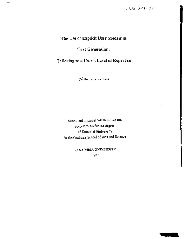 (PDF) The use of explicit user models in text generation: tailoring to ...