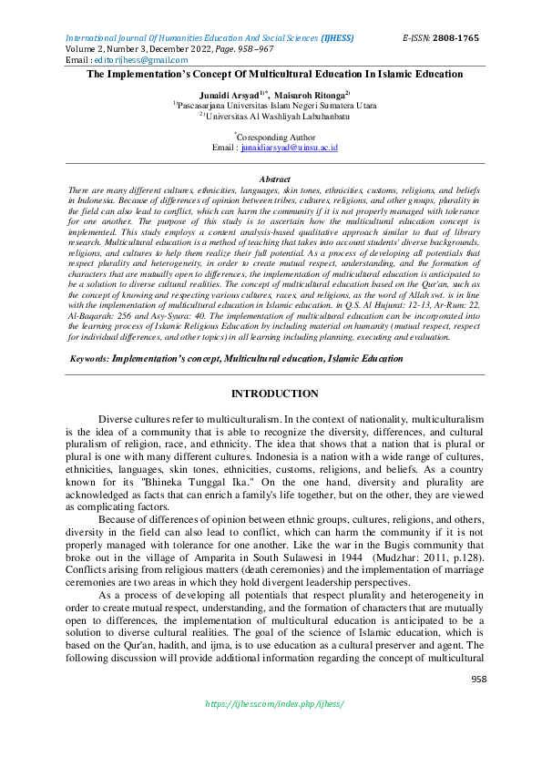 (PDF) The Implementation’s Concept Of Multicultural Education In ...
