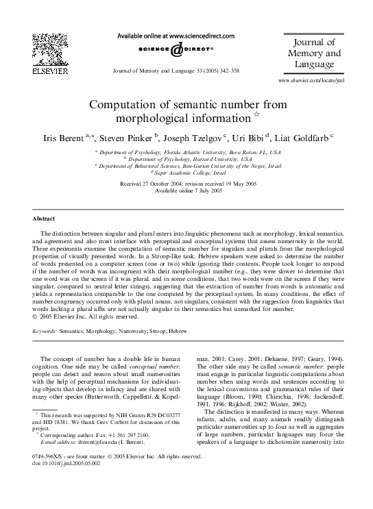 (PDF) Computation of semantic number from morphological information☆